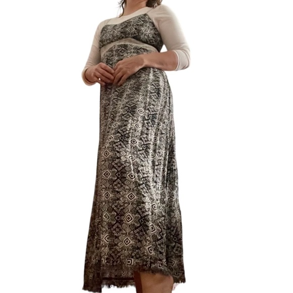 Anthropologie Mystree Size Small Geometric Fringed Hem Maxi Dress - Picture 1 of 9